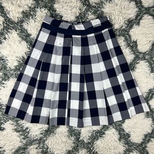 Boden Women's Gingham Pleated Skirt Size 6R Blue White Side Zipper